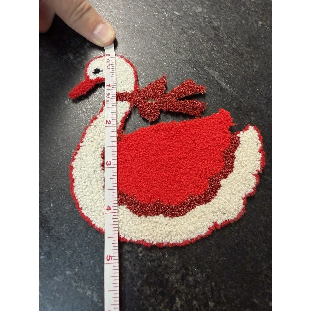 Vtg Christmas Swan Duck Sew On Patch Red White Glitter Applique 5